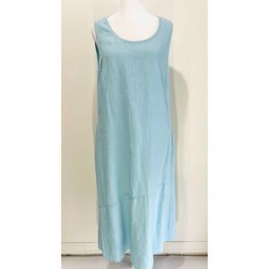 Flax linen maxi dress classic summer resort beach vacation blue green women S